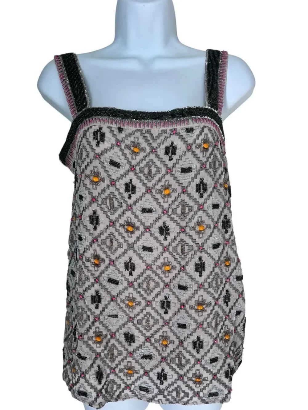 NWT AKEMI + KIN Anthropologie Beaded Embellish Tank Top Boho Festival Y2K Top S